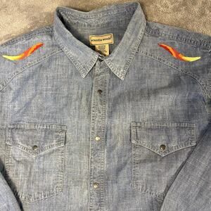 Scandia Woods Men’s XL Denim Shirt Sun Embroidery Long Sleeve Western Artsy